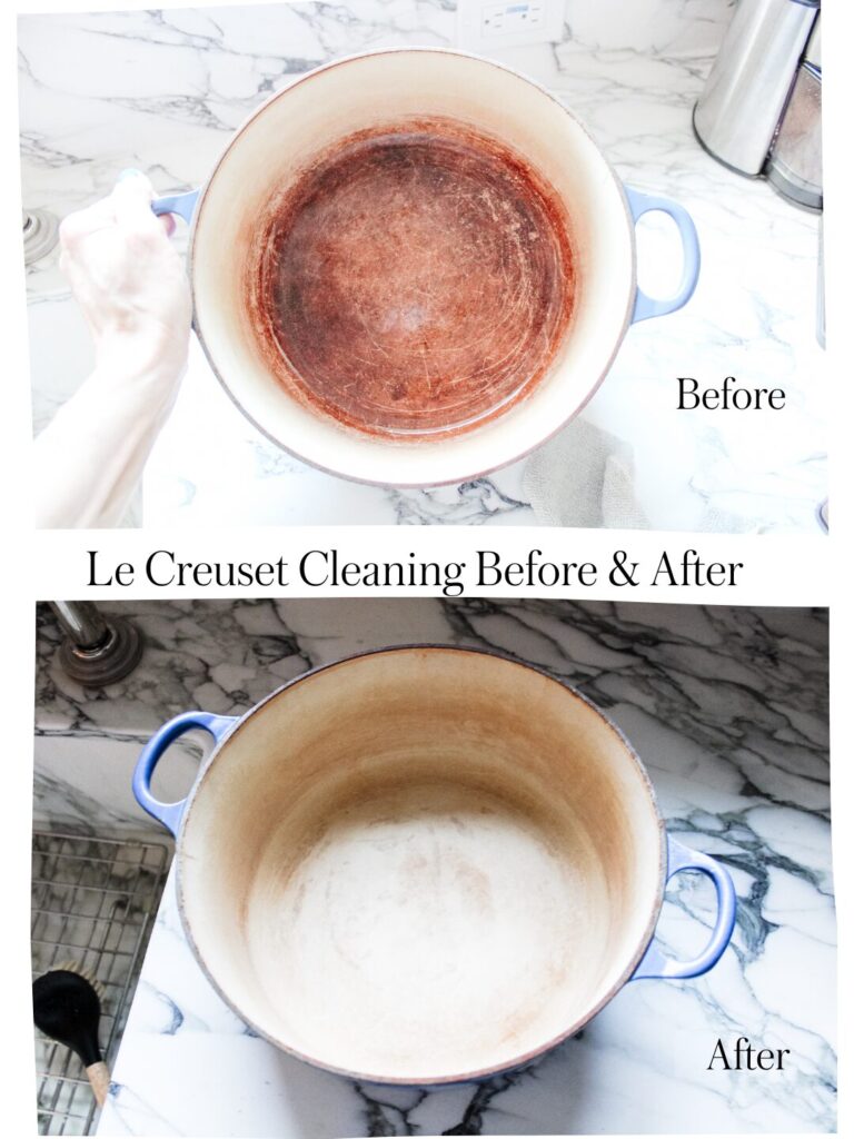 Le creuset cleaning before and after