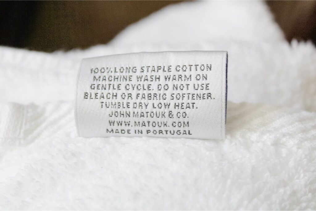 Long staple cotton matouk towel care label